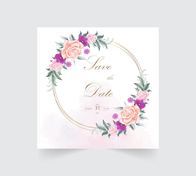 Modèle D'invitation De Mariage Floral Avec Une Belle Décoration De Fleurs Et De Feuilles