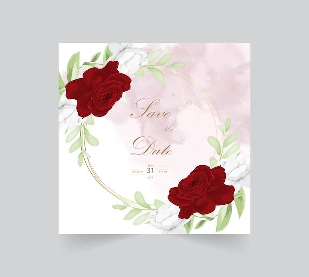 Modèle D'invitation De Mariage Floral Avec De Belles Fleurs Et Décoration De Feuilles