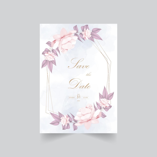 Modèle d'invitation de mariage floral avec de belles fleurs et décoration de feuilles