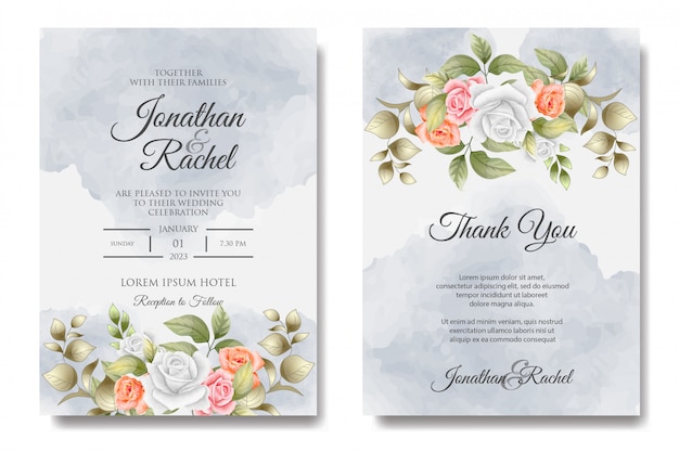 Vecteur modèle d'invitation de mariage floral coloré