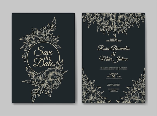 Modèle d'invitation de mariage floral de contour