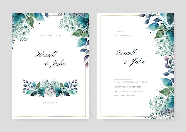 Modèle d'invitation de mariage floral avec décoration de roses et de feuilles à l'aquarelle Concept de conception de carte botanique