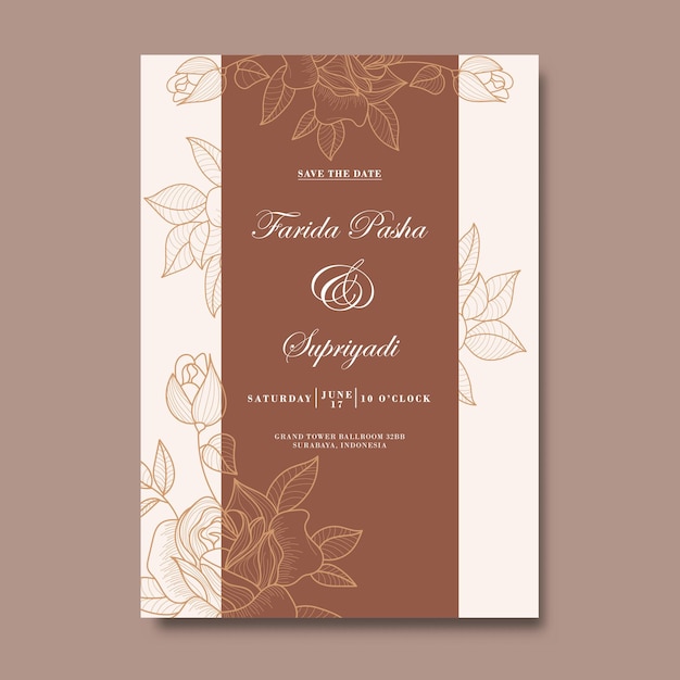 Vecteur modèle d'invitation de mariage floral design minimaliste