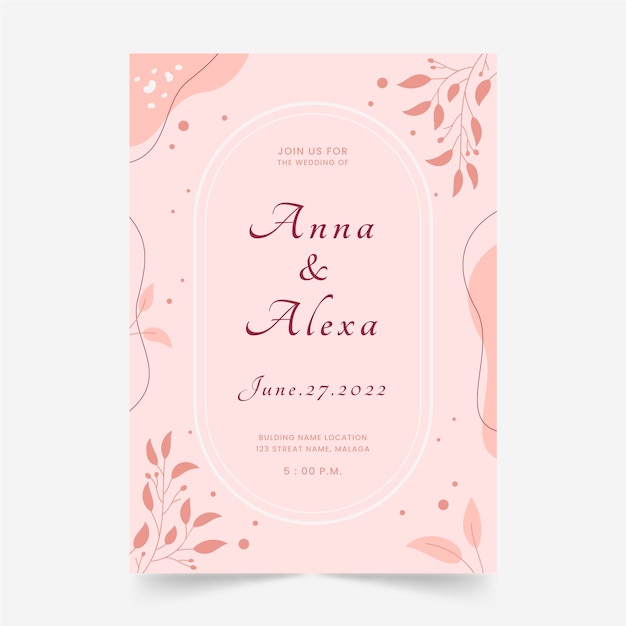 Modèle D'invitation De Mariage Floral Dessiné à La Main