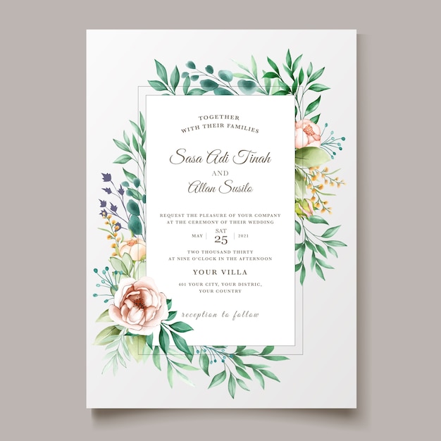 Modèle D'invitation De Mariage Floral Minimaliste élégant