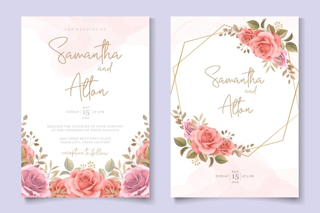 Vecteur modèle d'invitation de mariage floral