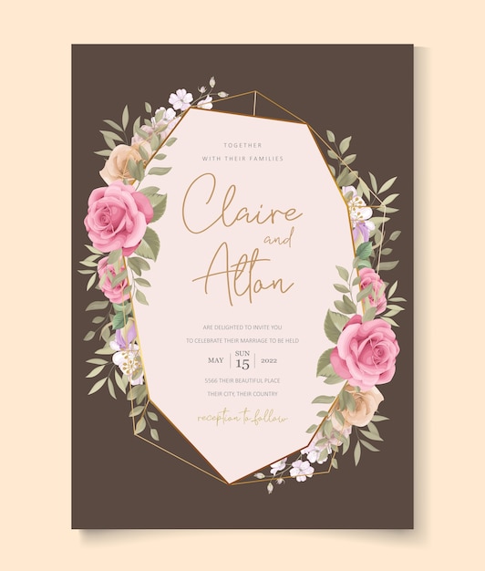 Vecteur modèle d'invitation de mariage floral