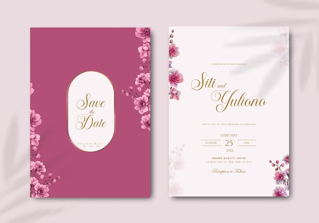 Modèle D'invitation De Mariage Avec Illustration De Fleur Aquarelle Vecteur Premium