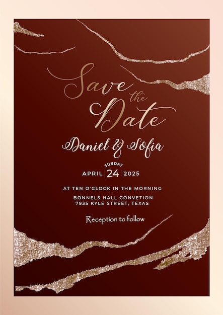 Modèle D'invitation De Mariage De Luxe Avec Date De Sauvegarde Arrière-plan Dégradé De Couleur Marron.