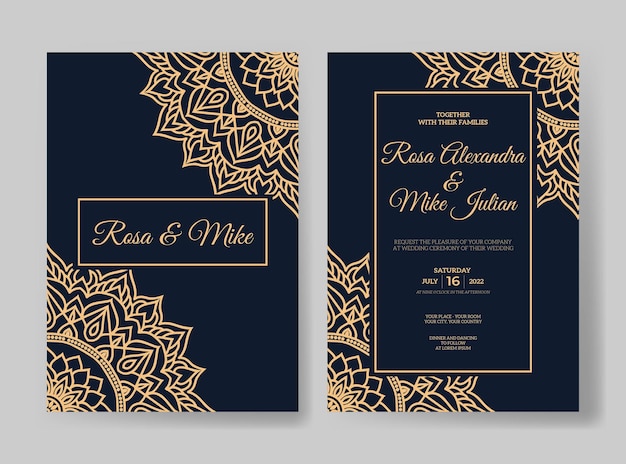 Modèle D'invitation De Mariage De Luxe Avec Motif Mandala