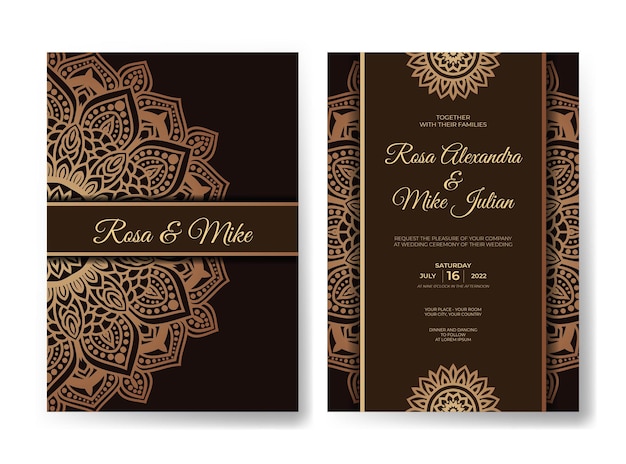 Modèle D'invitation De Mariage De Luxe En Or Avec Ornement De Décoration De Mandala