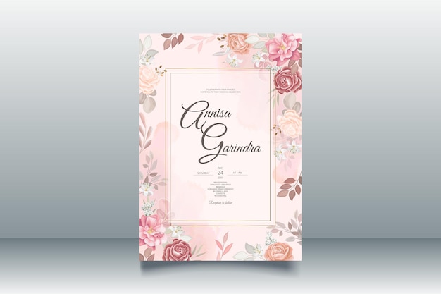 Modèle D'invitation De Mariage Marron Sertie De Cadre Floral Vecteur Premium