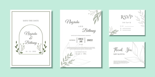 Modèle D'invitation De Mariage Minimal Avec Des Feuilles Abstraites