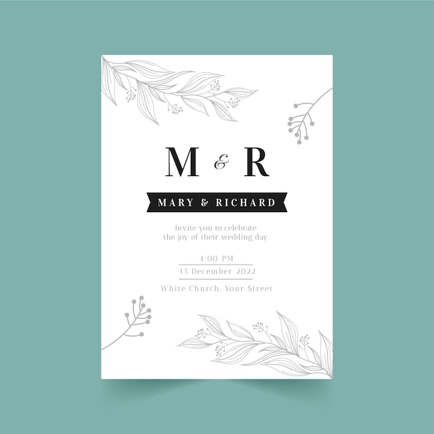 Modèle D'invitation De Mariage Minimaliste Dessiné à La Main