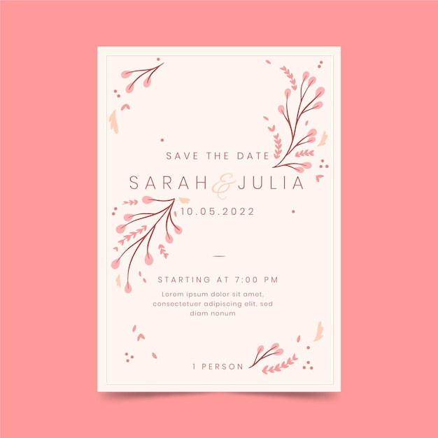 Modèle D'invitation De Mariage Minimaliste Plat Organique