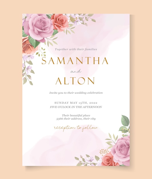 Modèle d'invitation de mariage moderne avec de belles roses