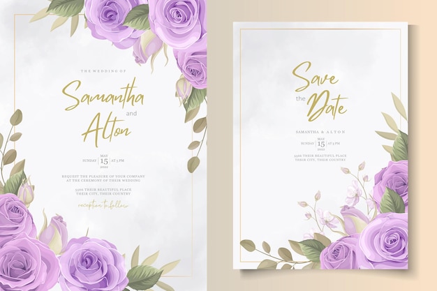 Modèle D'invitation De Mariage Moderne Avec Un Design Floral Violet