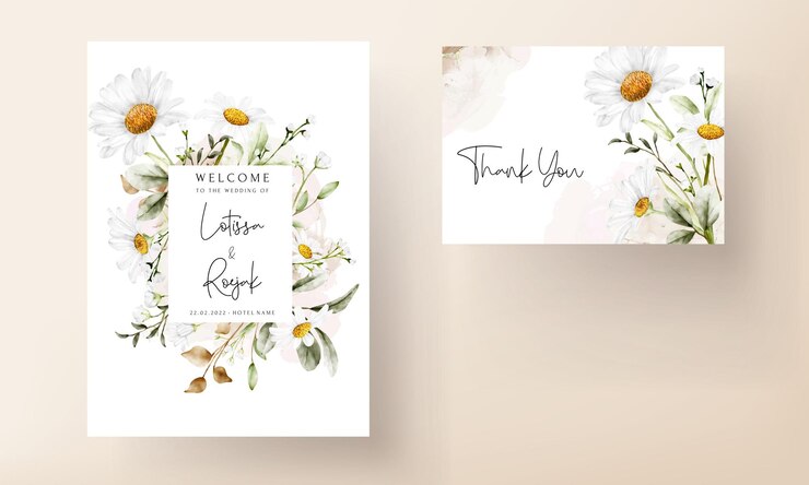 Modèle d'invitation de mariage moderne avec fleur de marguerite vintage