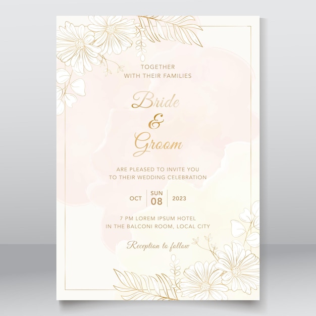 Modèle d'invitation de mariage avec nature dorée