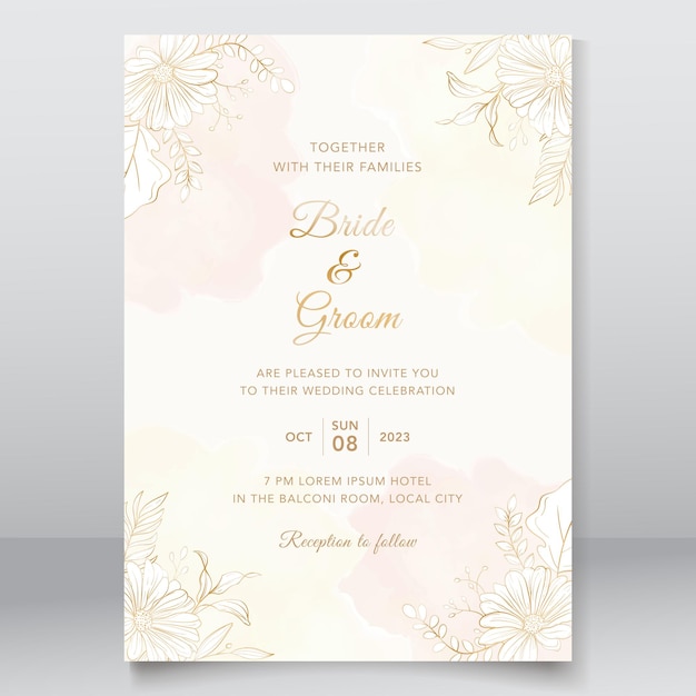 Modèle d'invitation de mariage avec nature dorée