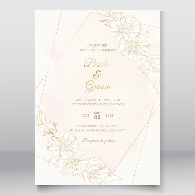 Modèle d'invitation de mariage avec nature dorée