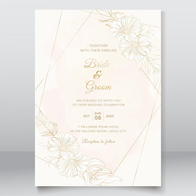 Modèle D'invitation De Mariage Avec Nature Dorée