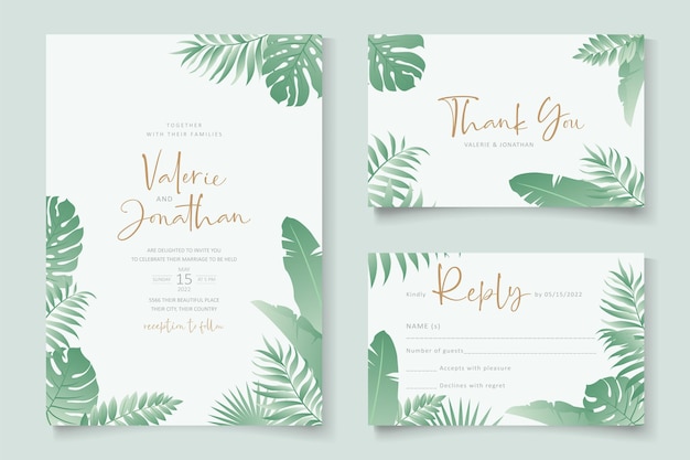 Modèle D'invitation De Mariage Avec Ornement De Feuilles Tropicales