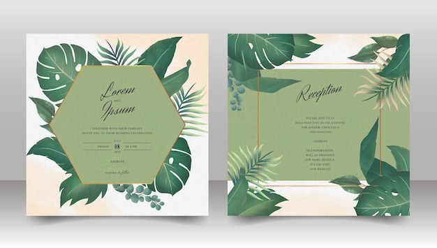 Modèle D'invitation De Mariage Avec Ornement Floral Tropical