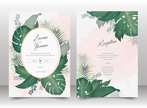 Modèle d'invitation de mariage avec ornement floral tropical