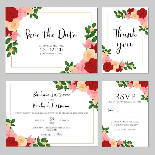 Modèle D'invitation De Mariage Paysage Avec Bouquet De Rose