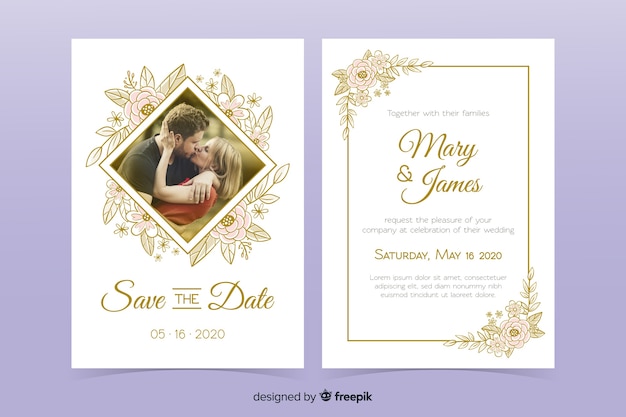 Vecteur modèle d'invitation de mariage avec photo