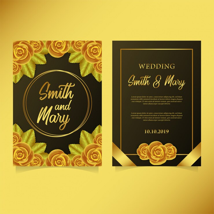 Modèle d&#39;invitation de mariage avec rose d&#39;or