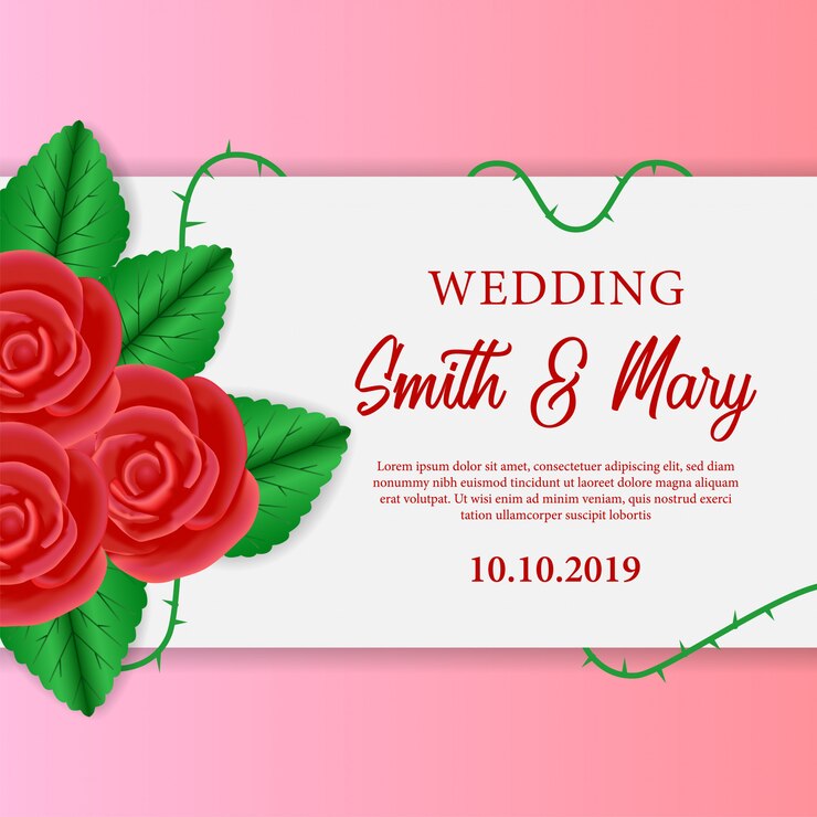 Modèle d&#39;invitation de mariage avec rose rouge