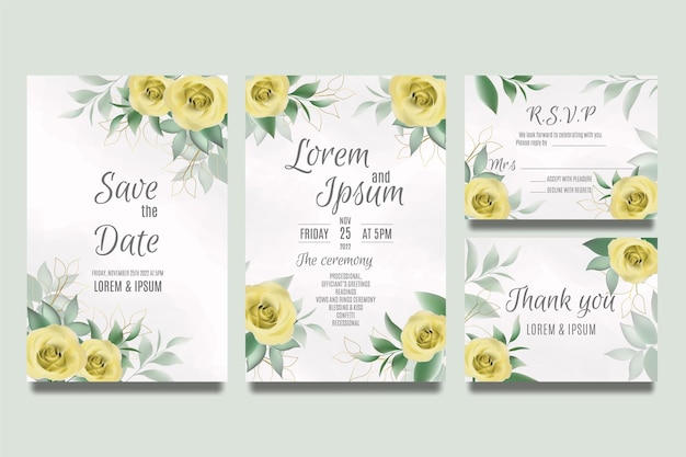 Modèle D'invitation De Mariage Avec Des Roses Et Des Feuilles Jaunes