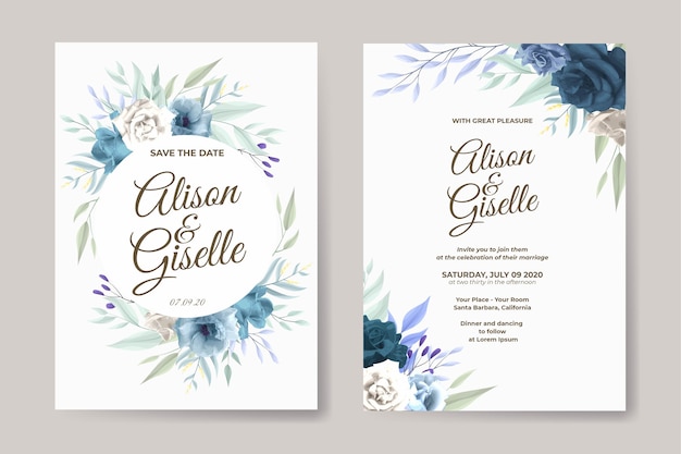 Modèle D'invitation De Mariage Serti De Fleur Rose Bleue