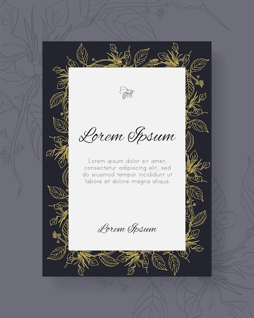 Vecteur modèle d'invitation de mariage sombre avec des plantes dorées et place pour le texte illustration vectorielle