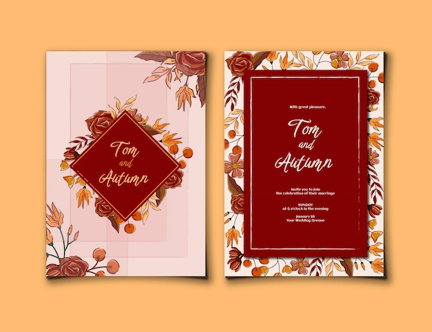 Modèle D'invitation De Mariage Thème Automne Floral