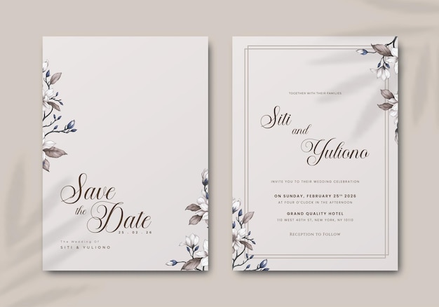 Modèle D'invitation De Mariage Avec Vecteur Premium Aquarelle Fleur