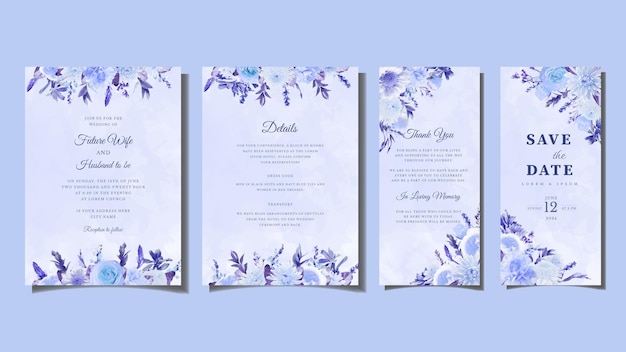 Modèle D'invitation De Noce De Mariage De Fleurs Florales Bleues élégantes