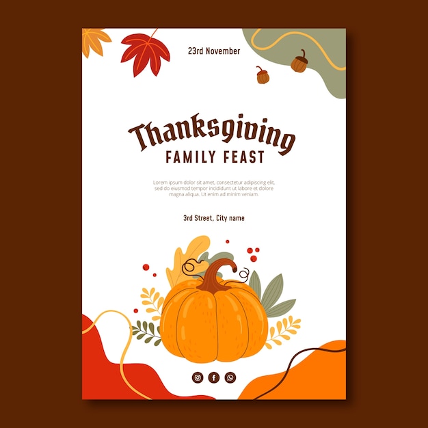 Vecteur modèle d'invitation plat pour la célébration de thanksgiving
