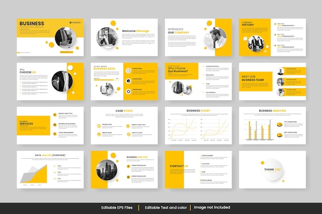 Modèle jaune minimaliste de conception de diapositives de présentation PowerPoint d'affaires vectorielles