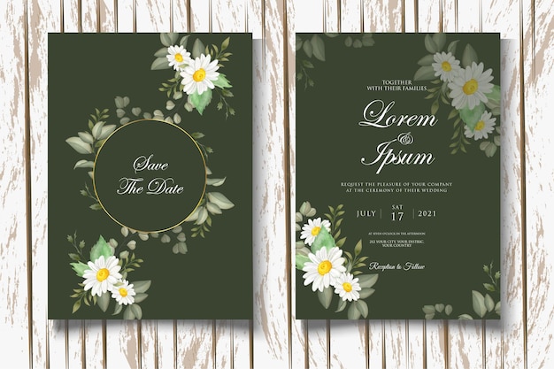 Modèle De Jeu De Cad D'invitation De Mariage Floral Aquarelle