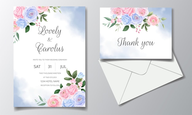 Modèle De Jeu De Cartes D'invitation De Mariage Avec Beau Cadre Floral