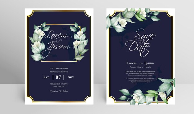 Modèle De Jeu De Cartes D & # 39; Invitation De Mariage élégant Avec Cadre Floral Arrangement