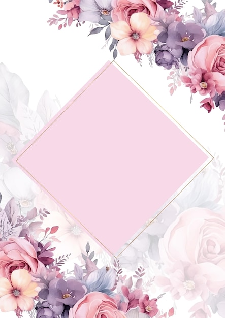 modèle de jeu de cartes d'invitation de mariage d'été avec des fleurs et des feuilles aquarelle