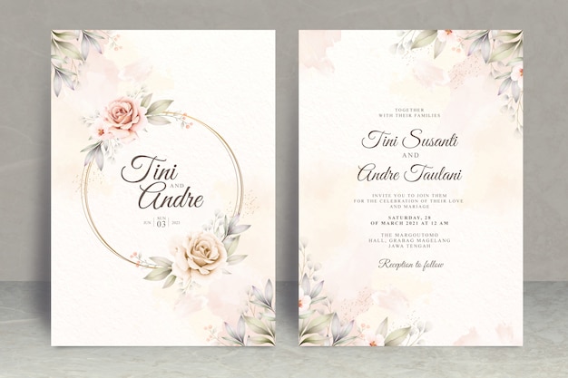 Modèle De Jeu De Cartes D'invitation De Mariage Avec Des Fleurs Et Des Feuilles Aquarelle