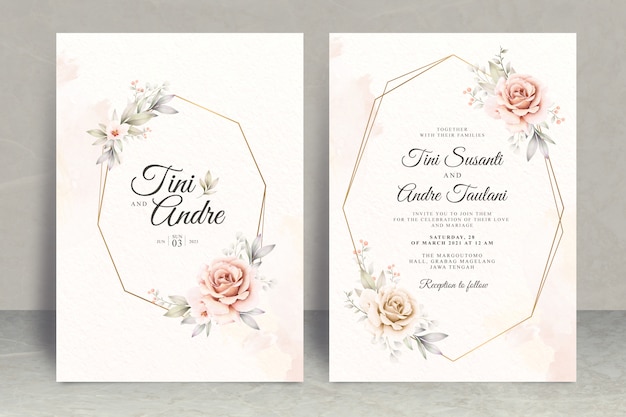 Modèle De Jeu De Cartes D'invitation De Mariage Fleurs Roses élégantes