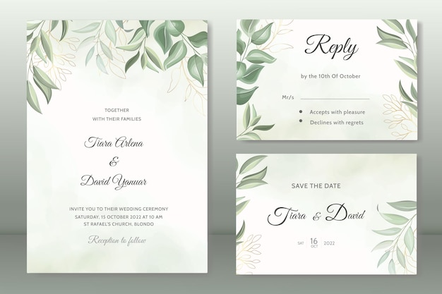 Modèle de jeu de cartes d'invitation de mariage de verdure