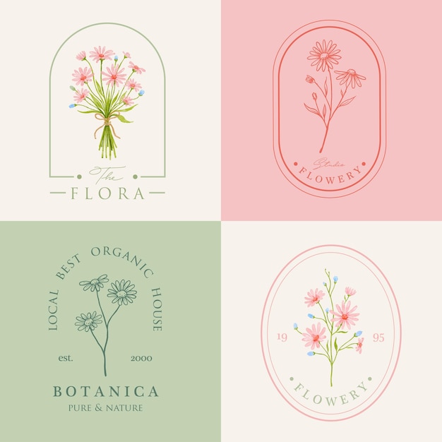 Modèle De Jeu De Conception De Logo Floral Préfabriqué