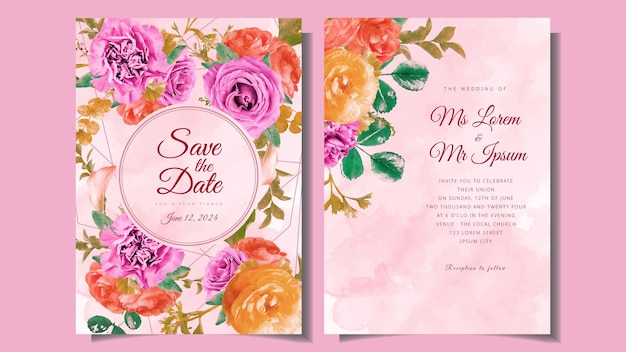 Modèle de jeu de fleurs de cadre de carte d'invitation de mariage